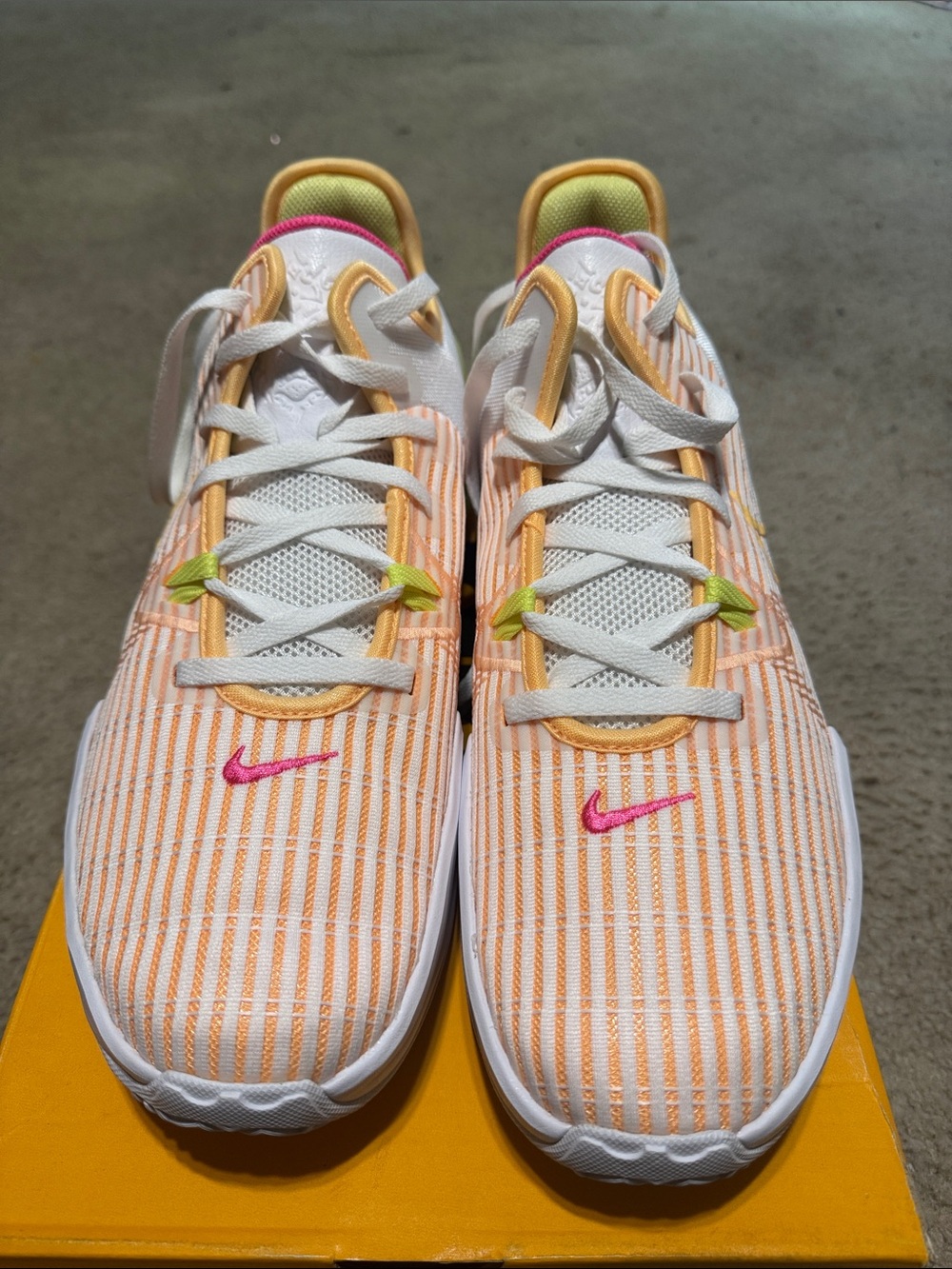 Nike Peach Striped Trainers with Pink Swoosh